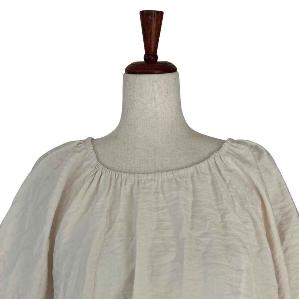 By Anthropologie Top Medium Crew-Neck Bubble Top Puffed Sleeves Romantic Boho - Picture 4 of 11